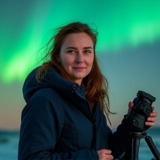 Fotograf med kamera fotograferer nordlys